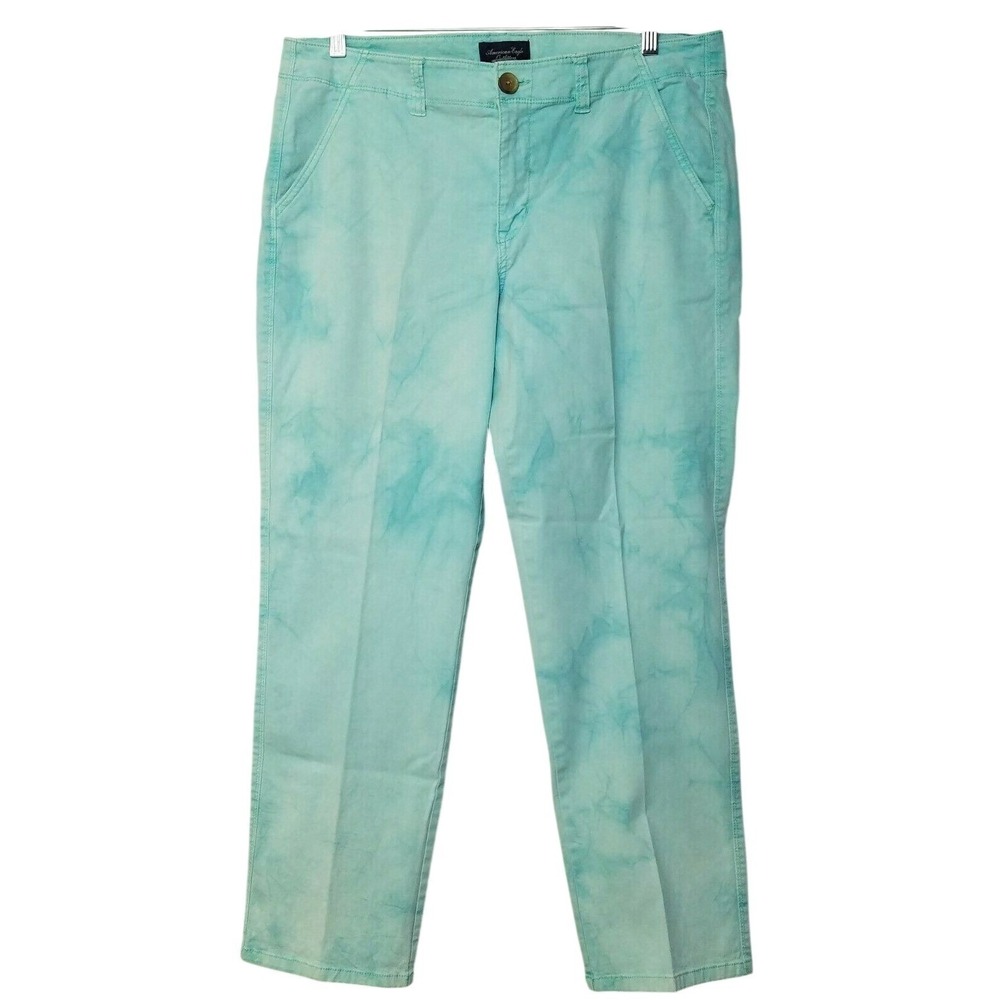 American Eagle Women Mint Tie Dye Stretch Jeans Pants 14 Cloud Wash Coastal Boho